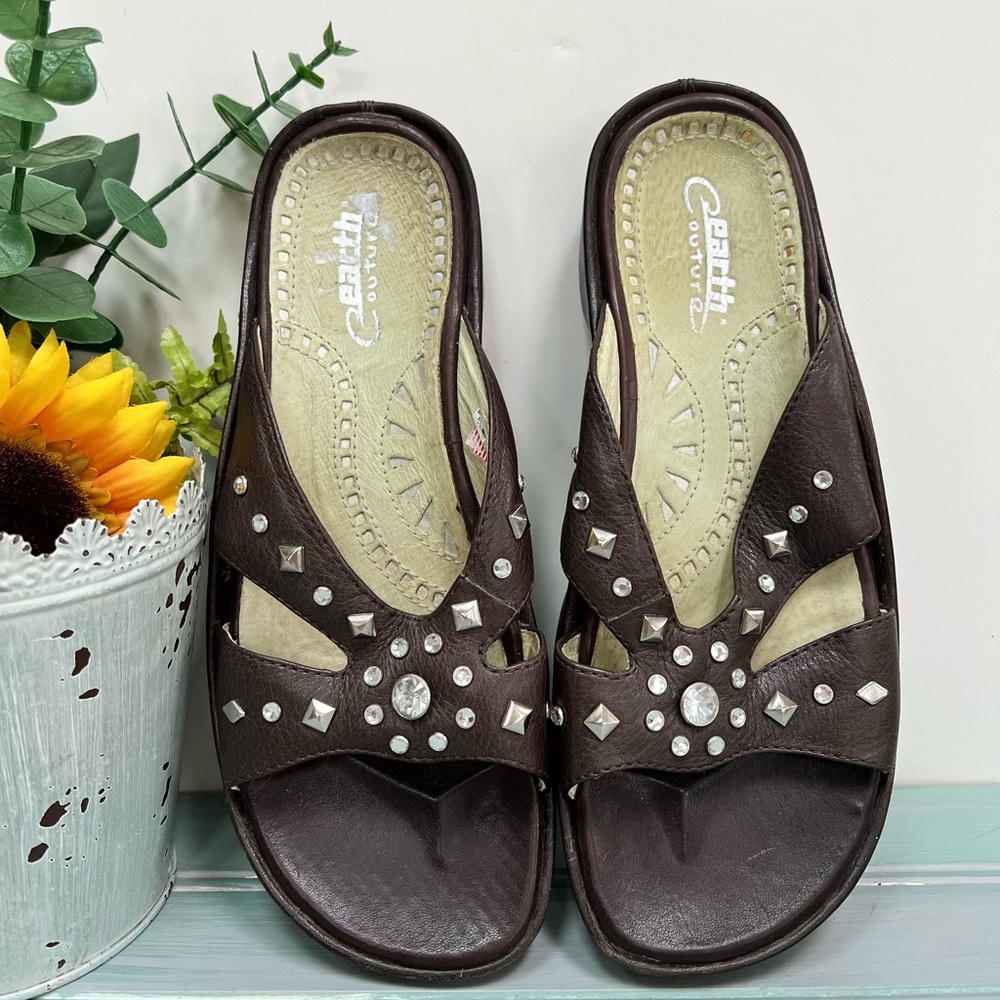 Earth Leather Rhinestone Studded Women's Sandals